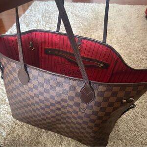 Louis Vuitton Brown and Red Tote Bag with Checkered Pattern